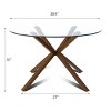 39'' Round Glass Dining Table for 4, Modern Kitchen Table with Angled Base, Clear Top and Natural Legs, Small Space Dining Table-Maison Boucle - 3 of 4