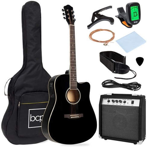 Best Choice Products Beginner Acoustic Electric Guitar Starter Set 41in W/  All Wood Cutaway Design, Case - Black : Target