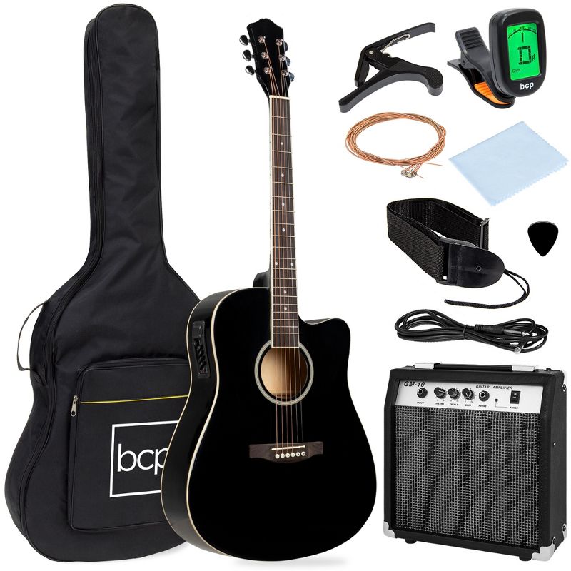Best Choice Products Beginner Acoustic Electric Guitar Starter Set 41in w/ All Wood Cutaway Design, Case, 1 of 8