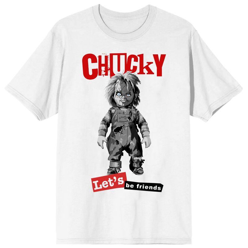 Chucky Let's Be Friends Crew Neck Short Sleeve Men's White T-shirt, 1 of 4