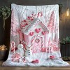 Lomsoe Christmas Pink Christmas House Print Flannel Blanket Throw with Snowy Landscape, Christmas Blankets - 2 of 4