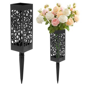 Unique Bargains Plastic Cemetery Vase with Spike Flower Holder Grave Decorations 11.9 x 2.4 Inch Black - 1 of 4