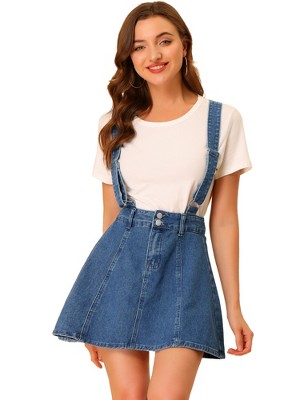 Allegra K Women's Denim A-Line Adjustable Strap Braces Mini Suspender Skirt