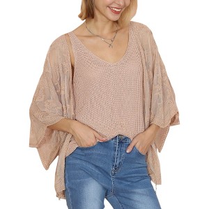 Anna-Kaci Women's Short Embroidered Lace Duster Crop Cardigan with Half Sleeves - 1 of 4