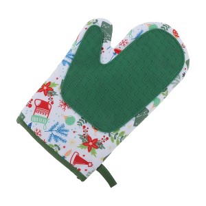 Unique Bargains Oven Mitts Christmas Patchwork Oven Glove Hand Wash Only Silicone Cotton Cloth Green 10.63"×7.09" 1 Pcs - 1 of 4