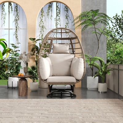 Outdoor Swivel Chair With Cushions, Egg Chair Wicker With Rocking Function, Outdoor Accent Chair, Egg Chair With Stand-Cuddlewood