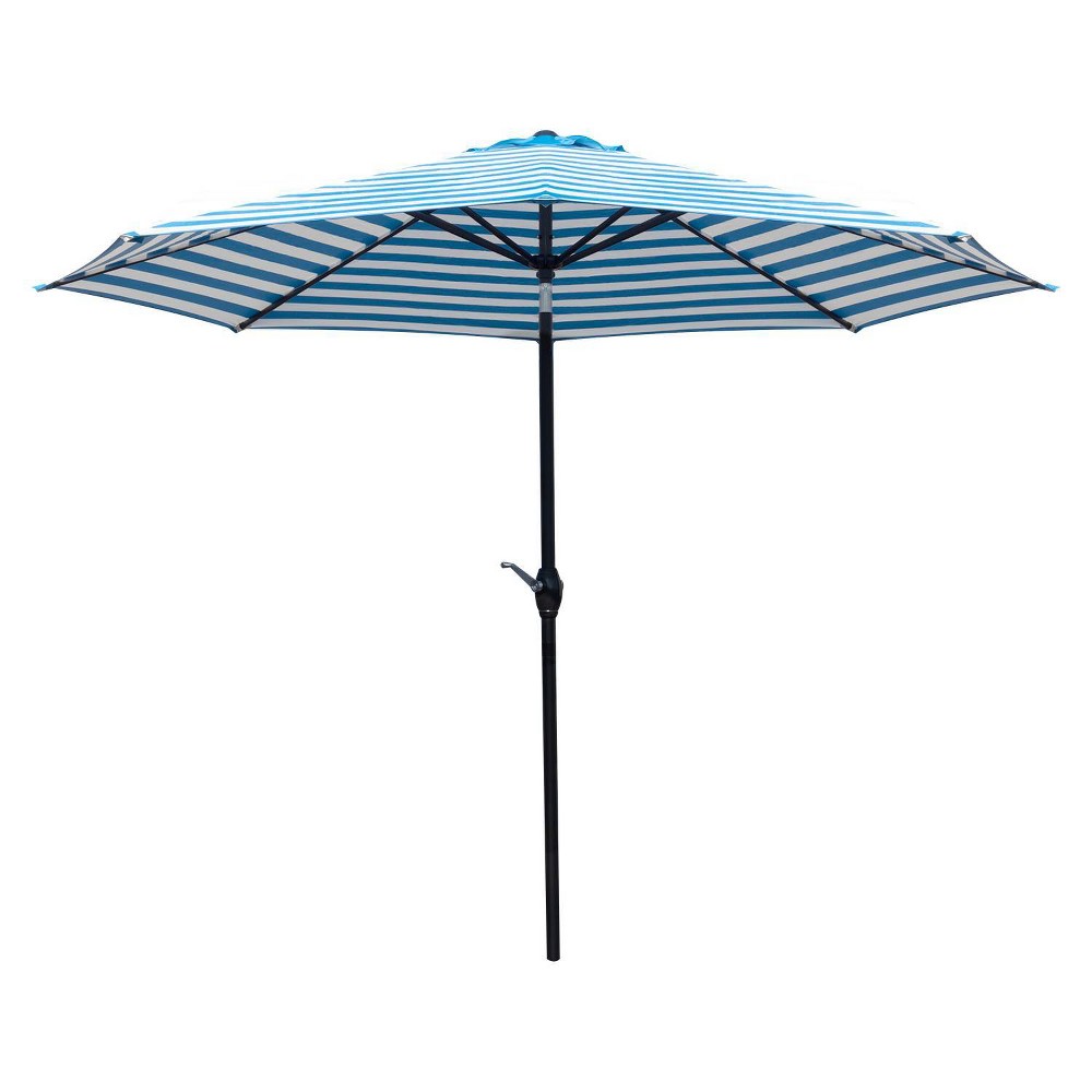 Photos - Parasol 9' x 9' Outdoor Market Patio Umbrella with Push Button Tilt Blue/White - D