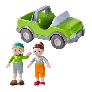 HABA Little Friends Out and About Playset with 2 Toy Figures and Green Momentum Motor Vehicle - 1 of 4