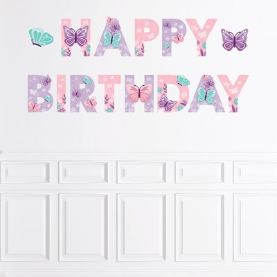 Big Dot of Happiness Beautiful Butterfly - Peel and Stick Floral Birthday Party Large Banner Wall Decals - Happy Birthday