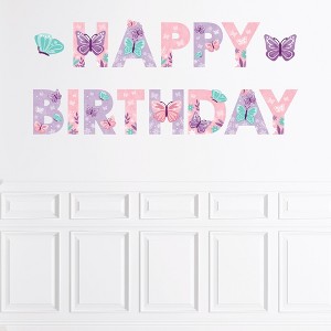 Big Dot of Happiness Beautiful Butterfly - Peel and Stick Floral Birthday Party Large Banner Wall Decals - Happy Birthday - 1 of 4