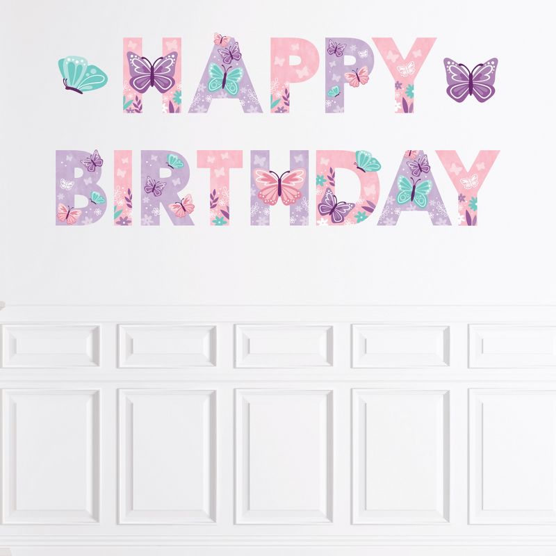 Big Dot of Happiness Beautiful Butterfly - Peel and Stick Floral Birthday Party Large Banner Wall Decals - Happy Birthday, 1 of 9