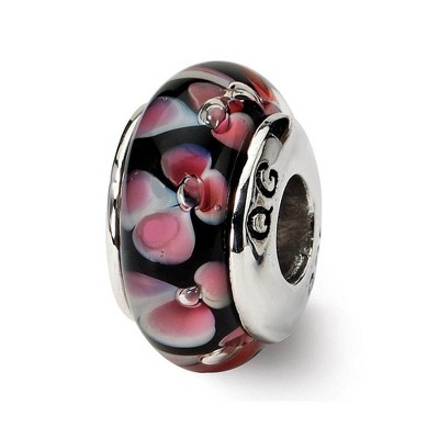 Black Bow Jewelry Black and Pink Glass Sterling Silver Bead Charm