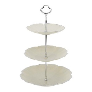Unique Bargains 3 Tier Petals Design Cup Cake Holder Tower with Tiered Tray for Donut Fruits Beige Silver Tone - 1 of 4