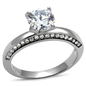 Slickblue Women's Classic Engagement Stainless Steel Ring with Clear CZ Center Stone, Size 5-10 - 1 of 4