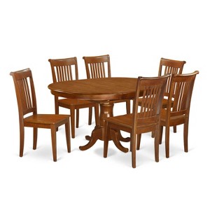 HomeStock 7-Piece Oval Saddle Brown Finish Solid Wood Top Dining Table with 6 Chairs - 1 of 4