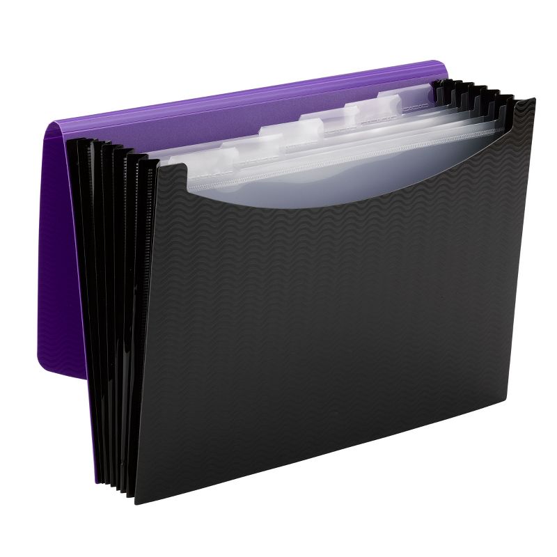 Smead Poly Expanding File, 6 Dividers, Flap and Cord Closure, Letter Size, Wave Pattern Purple/Black (70882), 4 of 6