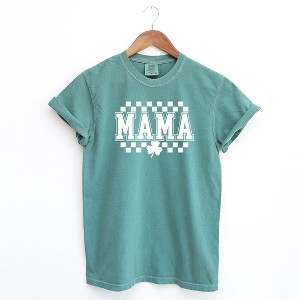 Simply Sage Market Women's Mama Checkered Clover St. Patrick's Day Short Sleeve Garment Dyed Tee - 1 of 3