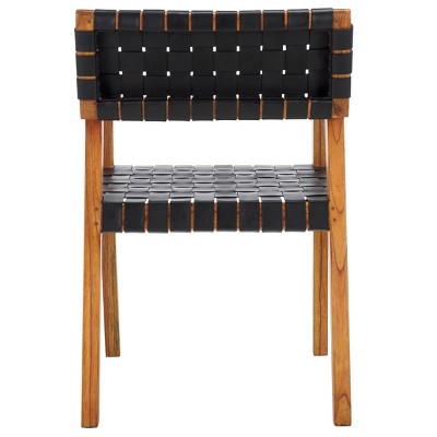 Cire Black Leather and Natural Wood Side Chair