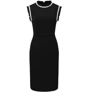 INSPIRE CHIC Women's Ruffled Sleeveless Mock Neck 2026 Color Block Office Sheath Midi Dresses - 1 of 4