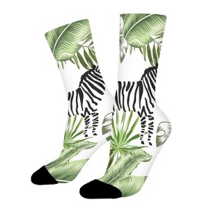 Tropical Jungle Zebra Animals Women Printed Crew Socks Funny Funky Socks Soft Polyester Novelty Gifts for Artists Men - 1 of 1