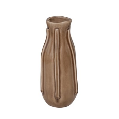 Storied Home Embossed Ceramic Vase, Brown Reactive Glaze
