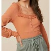 Women's Lace Puff Long Sleeve Knit Top - Clay - Listicle - 2 of 3