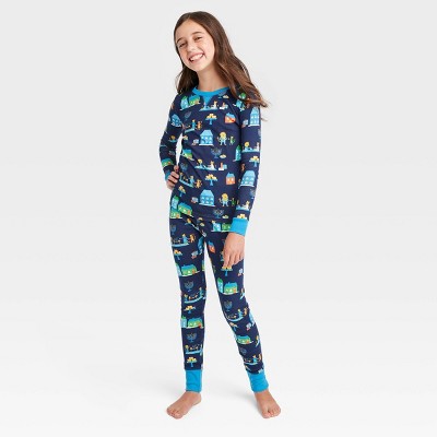 Kids' Hanukkah Lions Print Matching Family Pajama Set - Navy Blue