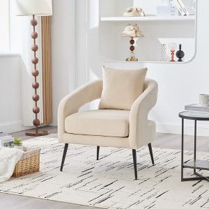 PAGED Modern Upholstered Accent Chair, Comfy Armchair with Open Back, Barrel Reading Chair with Metal Legs for Living Room - 1 of 4