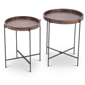 Set of 2 Capri Round Accent Tables Mango Wood with Iron Base - Steve Silver Co.