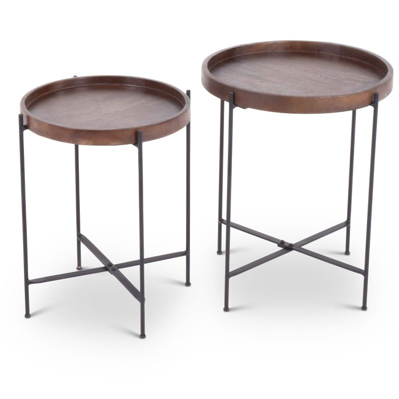 Set of 2 Capri Round Accent Tables Mango Wood with Iron Base - Steve Silver Co., 1 of 5