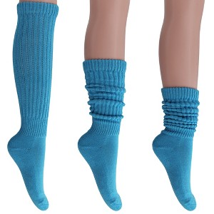 Turquoise Blue Slouch Socks for Women – 1, 2, 3, or 6 Pairs, Soft Cotton, Knee-High or Scrunch Style, Shoe Size 5-10 - 1 of 4