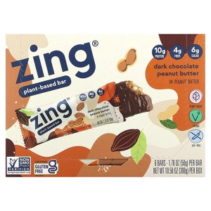Zing Dark Chocolate Peanut Butter Vegan Protein Bars, Gluten Free with High Protein, High Fiber, Dairy Free Nutrition Bars, Plant Based Protein, - 1 of 3