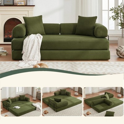 78.5" Corduroy 4-in-1 Folding Convertible Sleeper Sofa Bed, 3-Seater Modular Sofa with DIY Combination and 2 Pillows