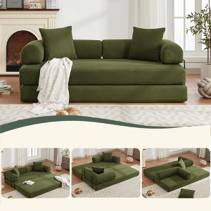 78.5" Corduroy 4-in-1 Folding Convertible Sleeper Sofa Bed, 3-Seater Modular Sofa with DIY Combination and 2 Pillows - 1 of 4