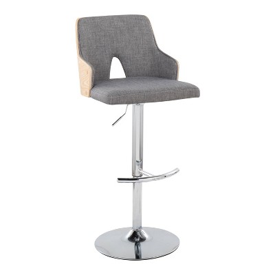 Stella Adjustable Swivel Barstools in Gray Fabric and Chrome, Set of 2