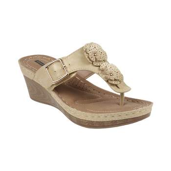 GC Shoes Narbone Flower Comfort Slide Wedge Sandals
