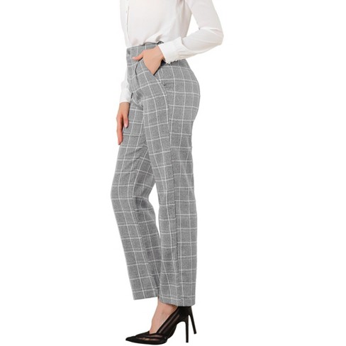 Allegra K Women's Plaid Pants Elastic Waist Casual Work Office Long Trousers  Gray X-large : Target