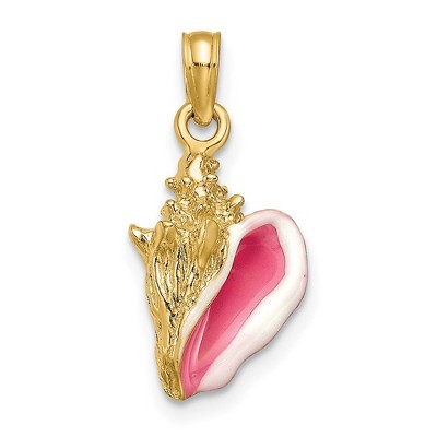 Black Bow Jewelry 14k Yellow Gold 3D Enameled Conch Shell Pendant