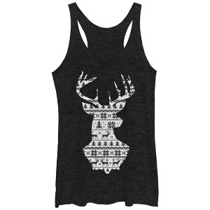 Women's Lost Gods Reindeer Winter Theme Racerback Tank Top - 1 of 3