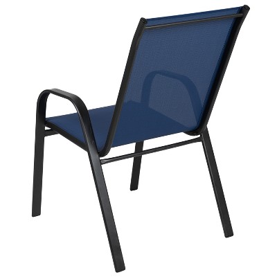 Navy High-Back Metal Frame Outdoor Dining Chair