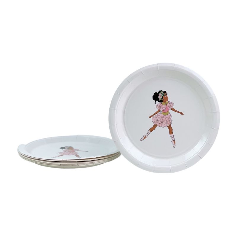 Anna + Pookie 8ct White & Pink Ballerina Large Disposable Paper Party Plates, 3 of 4