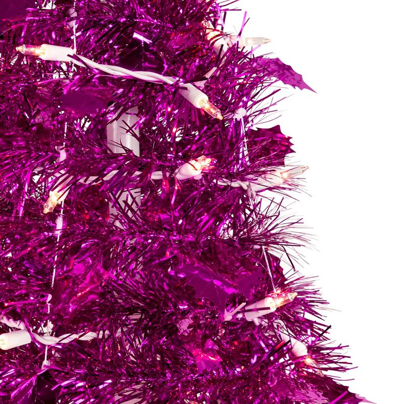 Northlight 6' Pre-Lit Pink Tinsel Pop-Up Artificial Christmas Tree, Clear Lights, 4 of 9