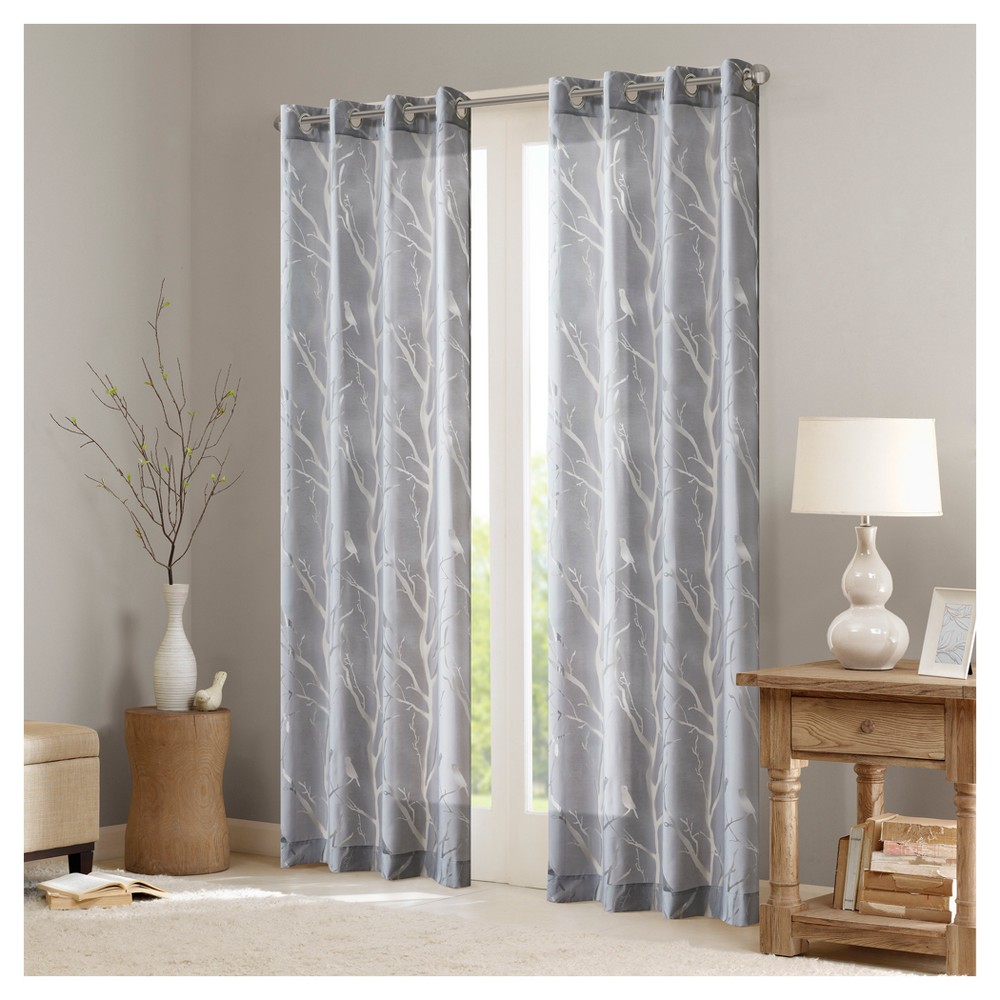 Photos - Curtains & Drapes 84"x50" Layla Sheer Bird Window Curtain Panel Gray