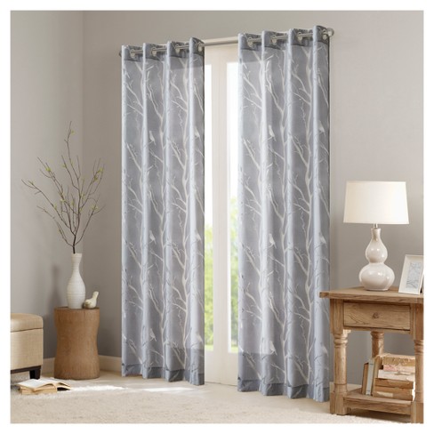 95 X50 Layla Sheer Bird Window Curtain Panel Gray Target