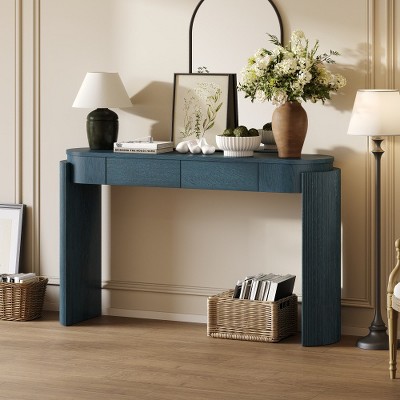 Modern Narrow Console Table with Drawers,Oval Entryway Accent Table with Woodgrain Finish for Hallway,Living Room,or Behind Sofa–The Pop Home