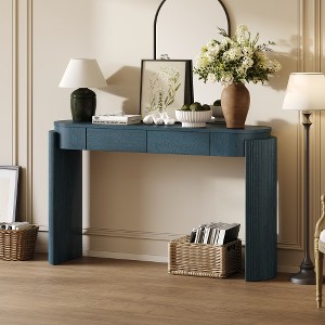 Modern Narrow Console Table with Drawers,Oval Entryway Accent Table with Woodgrain Finish for Hallway,Living Room,or Behind Sofa–The Pop Home - 1 of 4