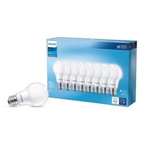 Philips LED 60W Frosted Daylight A19 8P Non-Dim T20: Light Bulbs 8 Pack, 800 Lumens, E26 Base, 5000K, 10-Year Life - 1 of 4