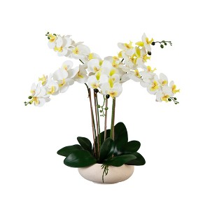 Nearly Natural 23-in Artificial Phalaenopsis Orchid Arrangement in White Ceramic Planter (Real Touch) - 1 of 4