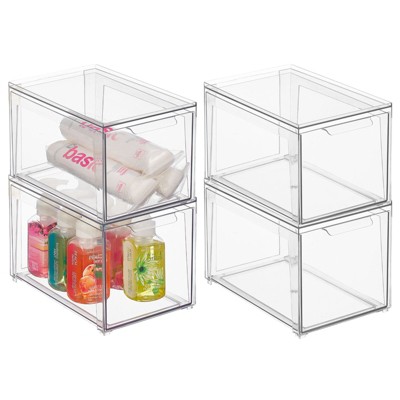 Mdesign Clarity Plastic Stackable Bathroom Storage Organizer With Drawer,  Clear - 12 X 16 X 6, 2 Pack : Target