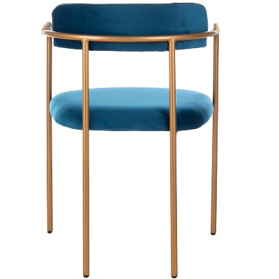 Elegant Navy Velvet and Gold Metal Upholstered Arm Chair